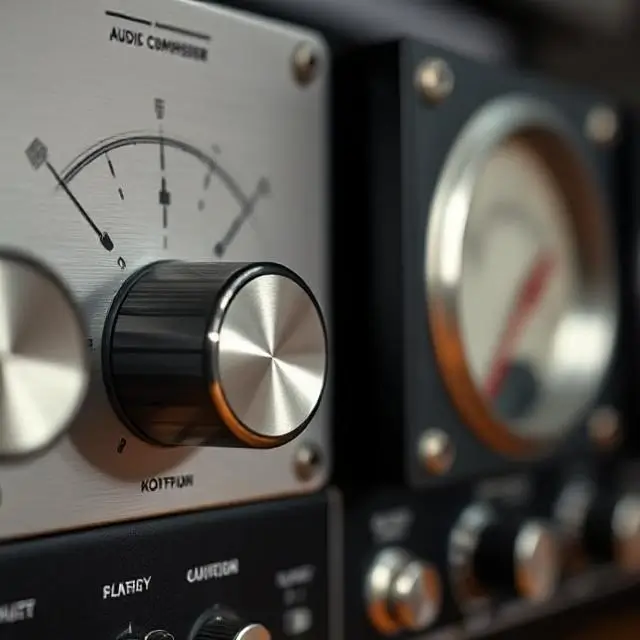 Close-up of a vintage audio compressor