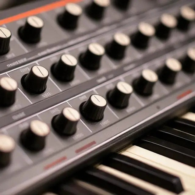 Close-up on the knobs of a vintage synthesizer