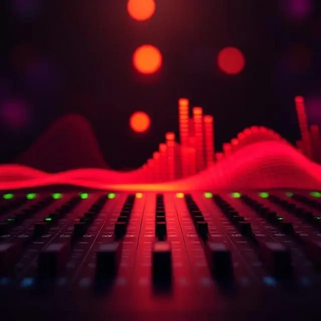 An abstract, creative representation of sound waves and mixing faders