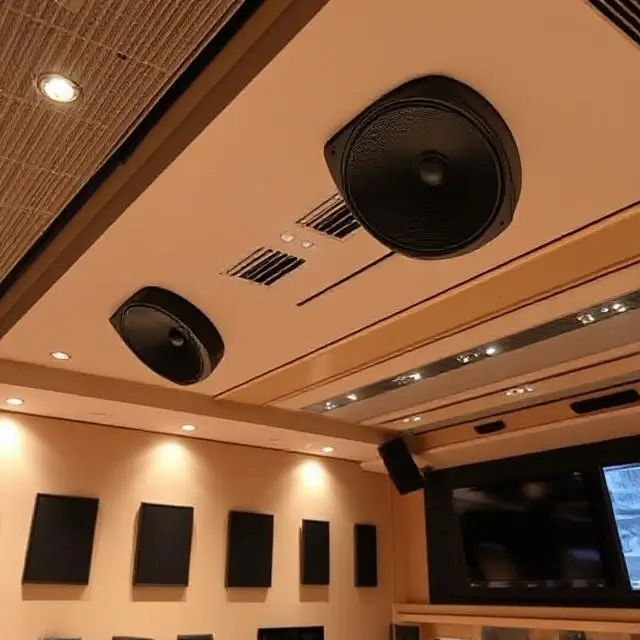 Main ATC speakers soffit-mounted in the control room.